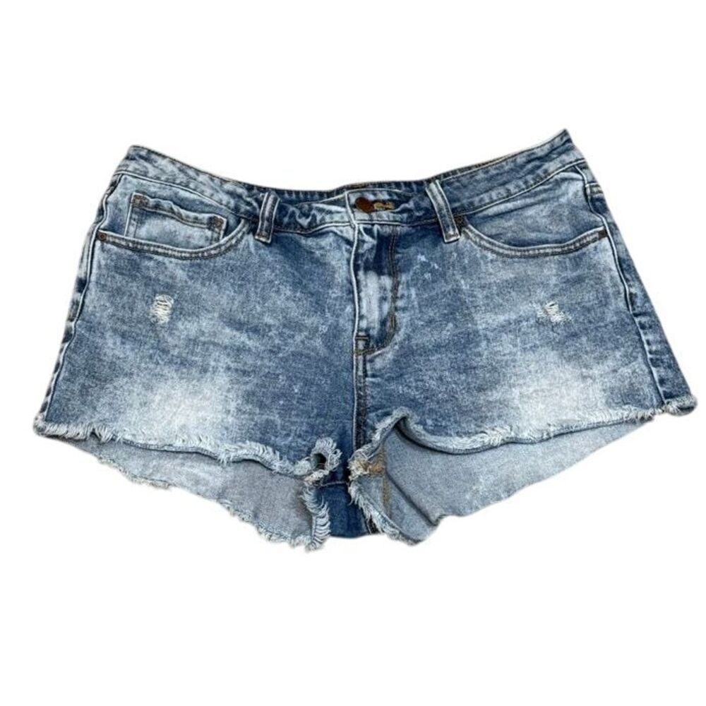 Bullhead Denim Co. Acid Wash Denim Shorts Frayed Hem Low Rise Size 30